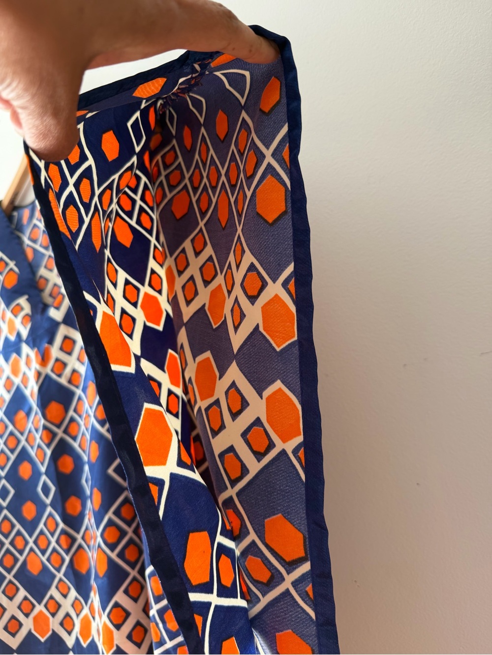 Winlar Geometric Kaftan Tunic Cover Up Navy Orange One Size Boho Resort Beach - Picture 7 of 7